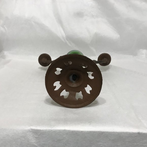 Cast Iron Double Candle Holder with Green Glass Globe - Picture 9 of 9